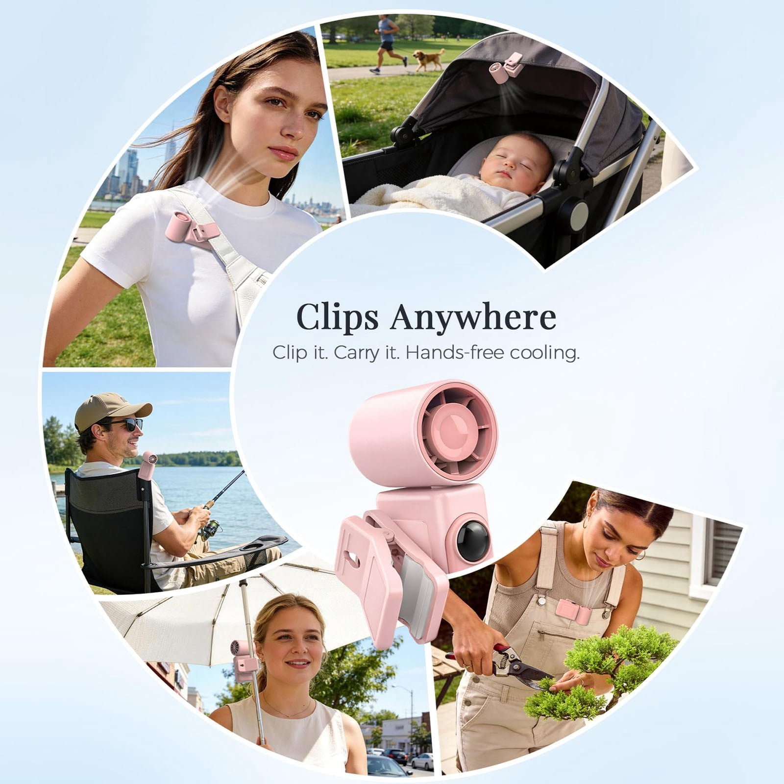 Clip-On Portable Fan 13500 RPM Rechargeable Mini Handheld Fan with LED Display 360° Rotating Clip for Travel
