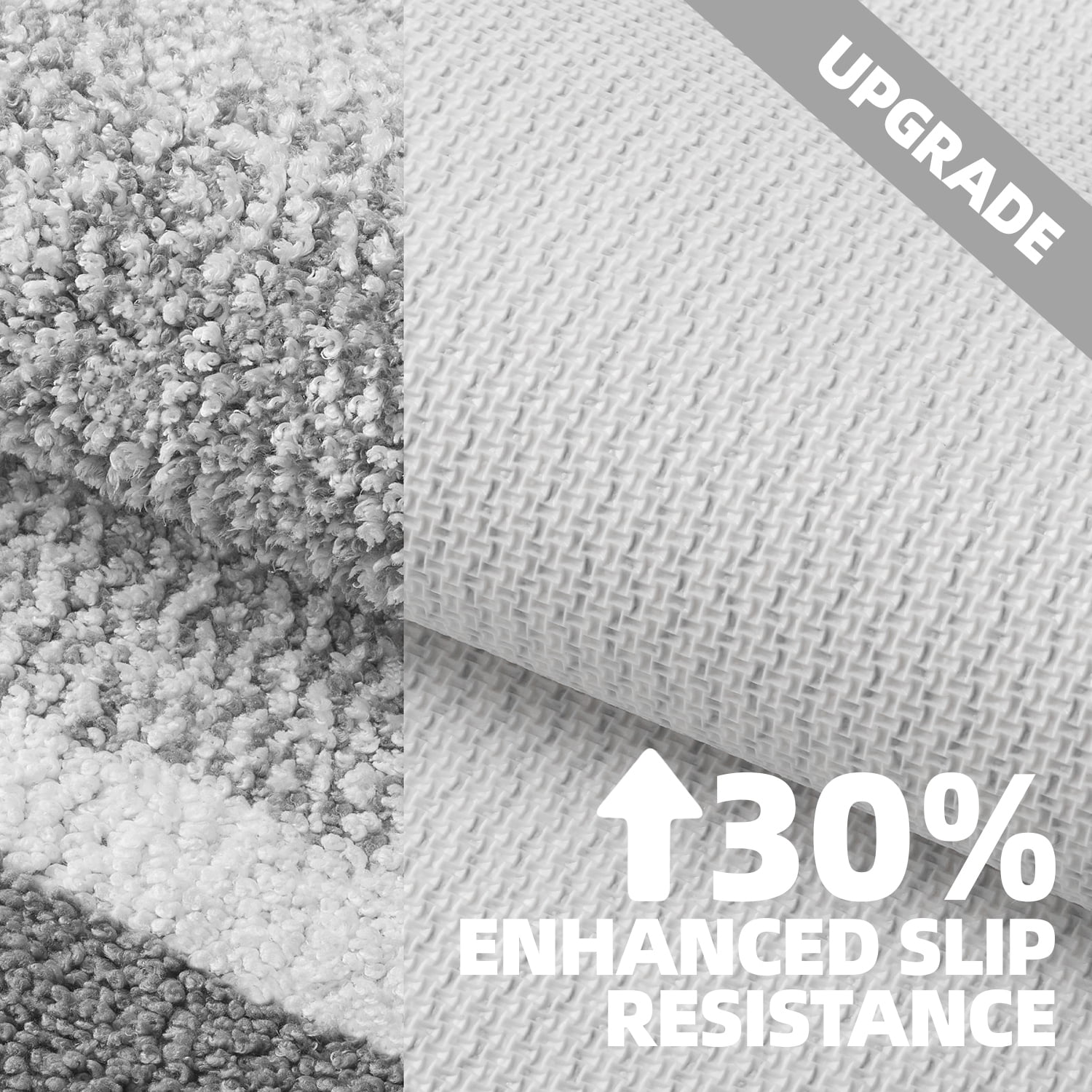 PABUBE Bathroom Rug, Soft Absorbent Bathroom Mat and Bath Mat, Premium Microfiber Shag Bath Rug Machine Washable (16"x24",Grey and White)