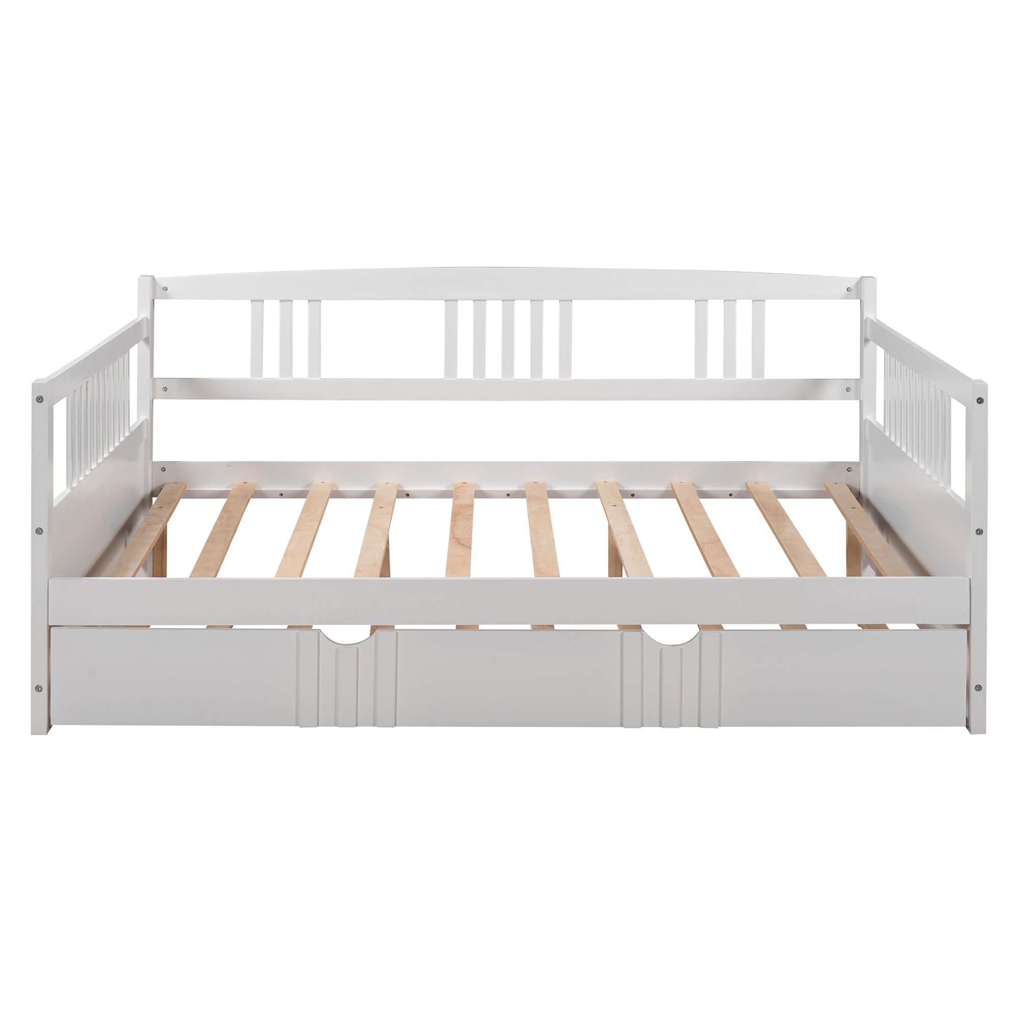 PAPROOS Daybed with Trundle Included, Full Size Daybed Bed Frame with Pull Out Trundle Bed and Wooden Slats, Solid Wood Sofa Bed Full Daybed, No Box Spring Needed, White - image 5 of 12