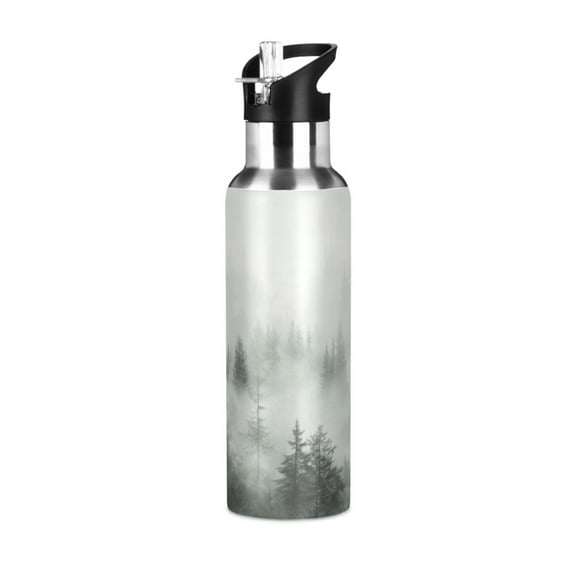 Yayeee 20oz Insulated Water Bottle Double Wall Stainless Steel with Flip Straw Lid, Foggy Forest