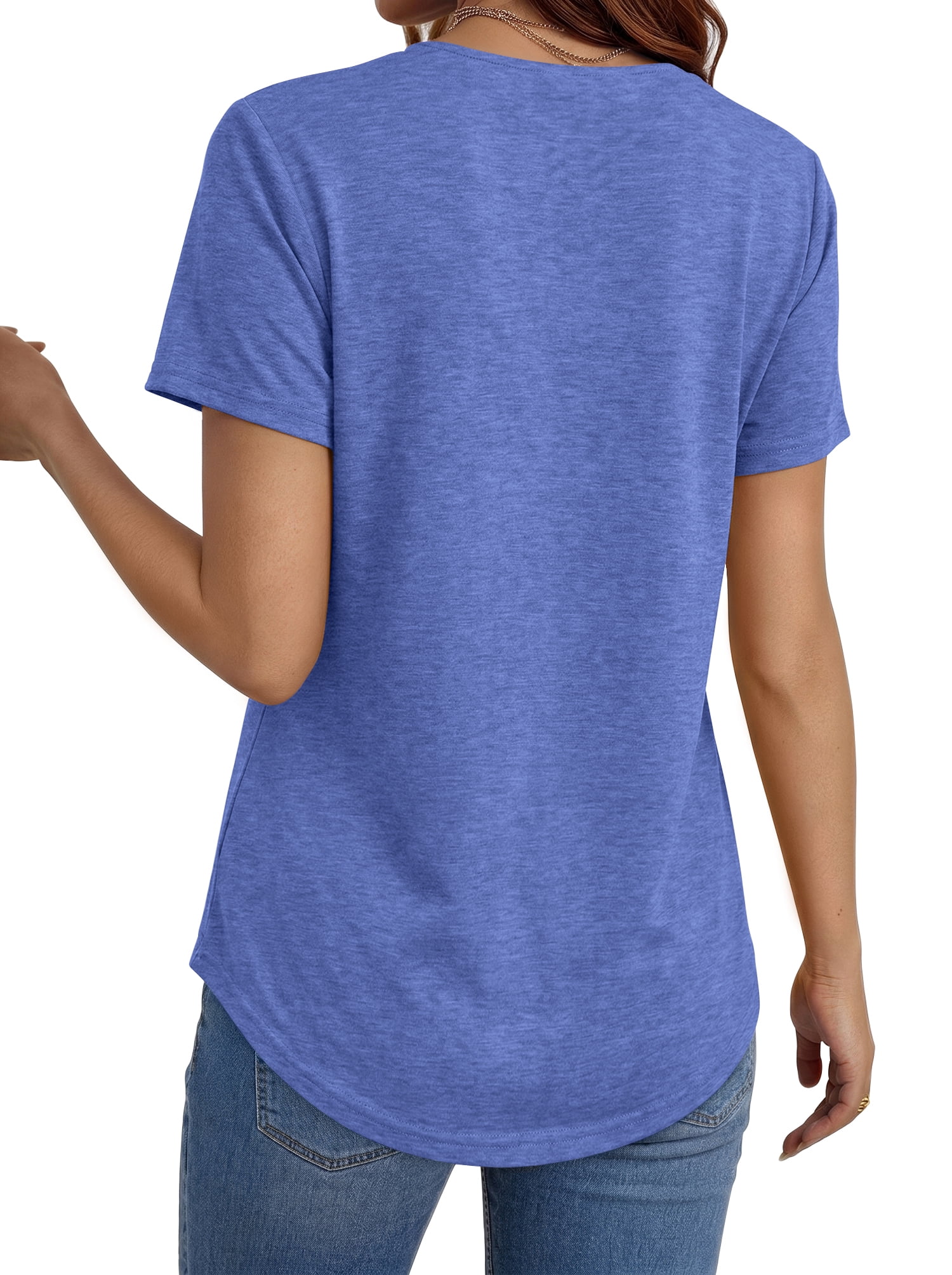 MOSHU Deep V Neck Womens Tops Curved Hem Shirts for Women Fashion Trendy Blouses Casual Loose Fit Tees Tops