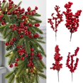 thumbnail image 2 of Ramas de pino de bayas de navidad artificiales, guirnalda de bayas rojas, decoraciones para árboles de Navidad, adornos de mesa para el hogar, fiesta de Navidad, 5 piezas, 2 of 4