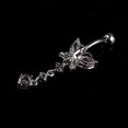 thumbnail image 4 of Crystal Butterfly Dangle Ball Barbell Bar Belly Button Navel Ring (Pink), 4 of 4