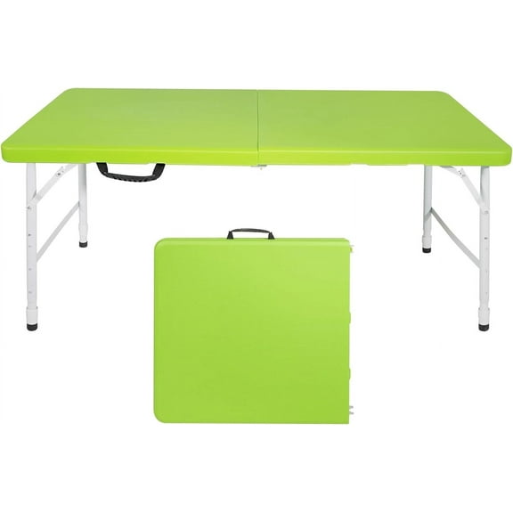 Folding Plastic Table 4ft Adjustable Height Portable Dining Table for Camping, Picnics, Parties, High Load Bearing Foldable Table,Green