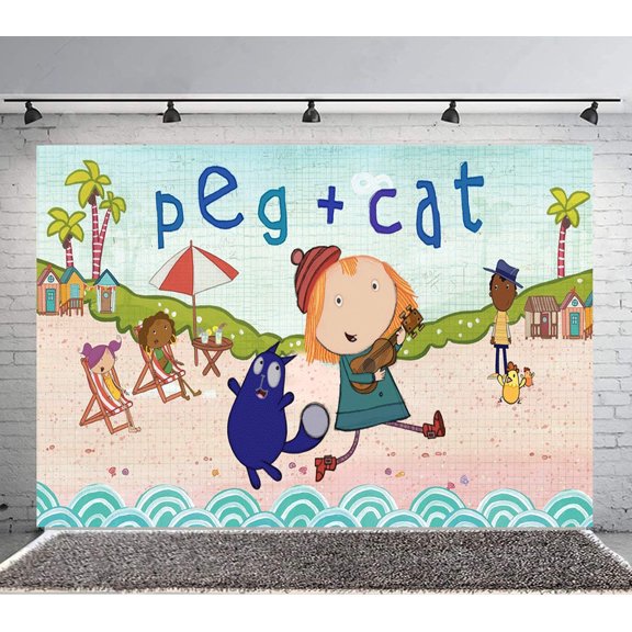 Peg Cat Backdrop Banner Party Supplies Poster Movie Theme Background for Photography Birthday Decorations