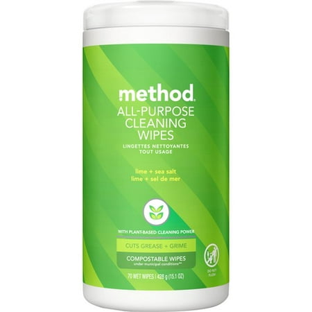 Method All-purpose Cleaning Wipes - Wipe - Lime + Seasalt Scent - 70 / Tub - 1 Each - Green | Bundle of 5 Each