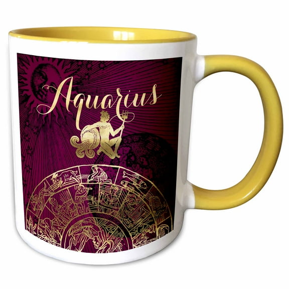 3drose, Aquarius Symbol Astrology Wheel Zodiac Sign Horoscope, 15oz Two-tone Yellow Mug