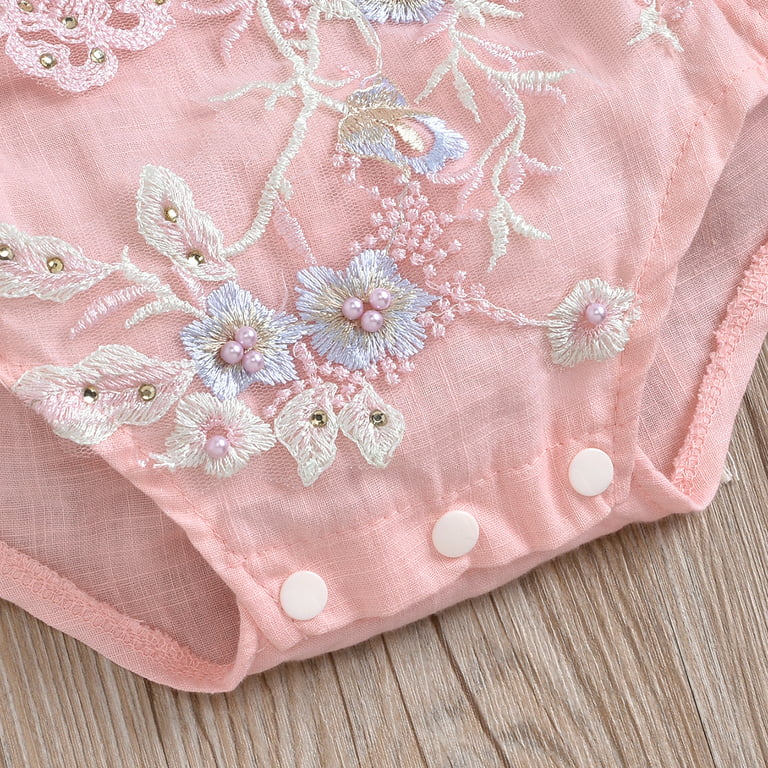 Ibtom Castle Baby Girl 1st Birthday Outfit Boho Lace Tulle Romper Ruffle  Backless Embroidered Bodysuit Cake Smash Photo Shoot Clothes 18-24 Months  Apricot+Light Pink Flower 