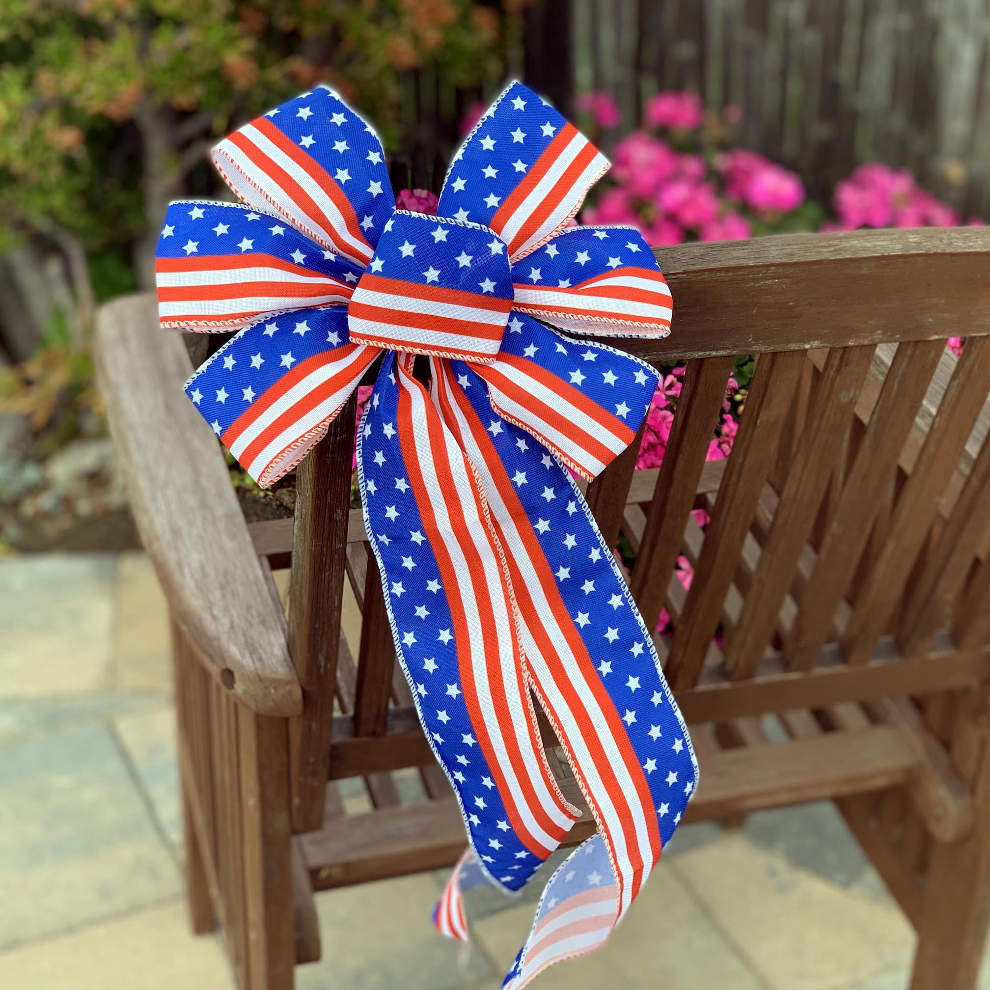 Large American Flag Ribbon Bow - 10"x18", Election Day, Veterans Day, Fall, Christmas, Wreath, Stars