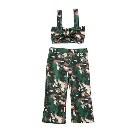 

Bmnmsl Summer Baby Girl Camo Outfit Clothes Set Toddler Kid Crop Top Long Pants