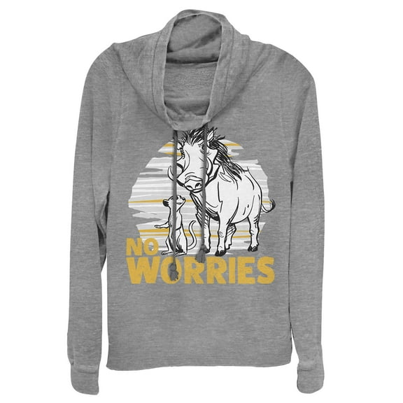 Junior's Lion King No Worries Besties  Cowl Neck Sweatshirt Gray Heather 3X Large