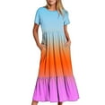 thumbnail image 6 of Up to 65% off!Summer Beach Dress for Women 2024 Plus Size Casual Short Sleeve Crewneck Dress Casual Flowy Tiered Maxi Beach Dress With Pockets Gradient Print Dress, 6 of 7