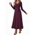 thumbnail image 3 of PRETTYGARDEN Womens Fall Maxi Long Sleeve Sweater Dress Soft Stretchy Knit, V Neck A Line Dresses with Bow, Flowy Pleated Hem, Cocktail Party Outfits, Trendy Winter Clothes, 3 of 9
