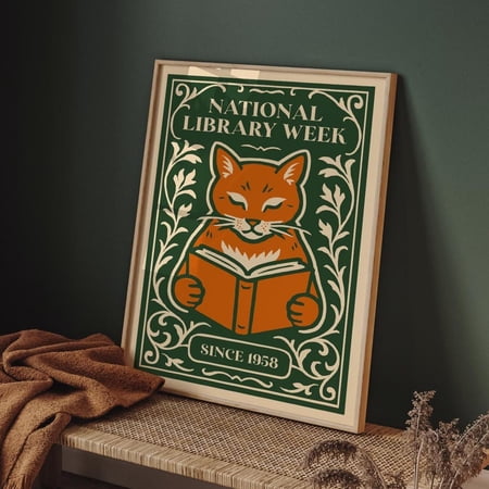 Cat Reading National Library Week Design 5 Unframed Paper Print