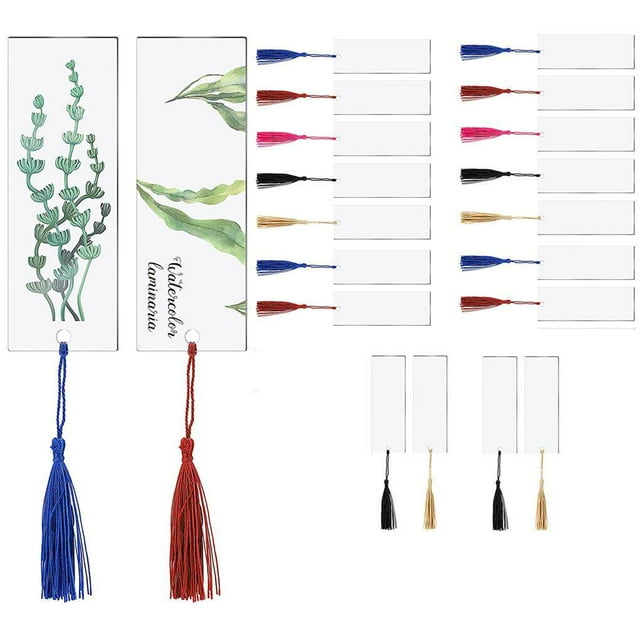 facefd 20pcs Acrylic Tassel Bookmark Rectangular Blank Bookmark DIY Mini Transparent Bookmarker for Book Cloth Decoration Student
