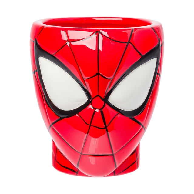 Taza plateada de cerámica con forma de cabeza y telaraña de Buffalo Spiderman