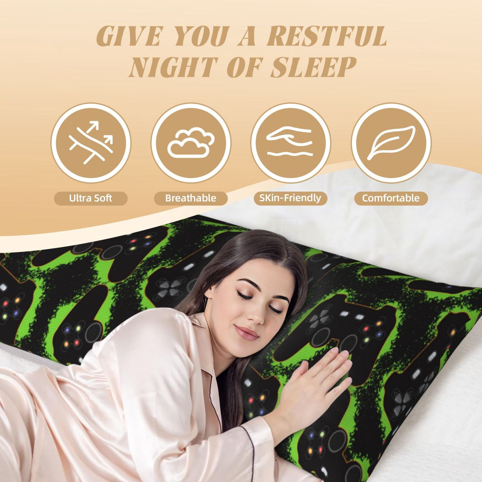 Naloa Cool Gamepad Super Soft 20x60 Body Pillow Case,Long Side Hidden Zipper（PILLOWS ARE NOT INCLUDED）