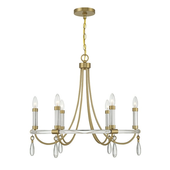 Warm Brass and Chrome Six Light Chandelier from the Mayfair Collection