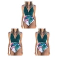 thumbnail image 4 of Greeniant Traje de baño sin mangas para mujer, traje de baño con escote en V profundo, fiesta en la playa, traje de baño de poliéster, regalos, azul + Flor azul + azul 2XL 3piezas Greeniant CBP218405, 4 of 6
