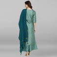 thumbnail image 4 of Janasya Indian Round Neck Sleeveless Printed Light Green Poly Silk Kurta With Palazzo and Dupatta For Women, 4 of 8