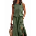 thumbnail image 3 of Jaimenalin Women'S Crew Neck Sleeveless Elastic Waist Slit Maxi Dress Dark Green S, 3 of 6