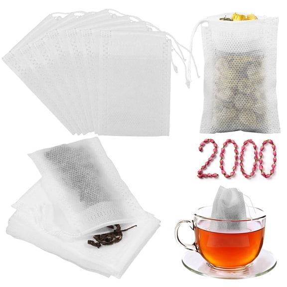 2000Pcs Disposable Tea Bags for Loose Leaf Tea, Empty Tea Filter Bags with Cotton Drawstring Fillable Tea Infuser Sachets for Loose Tea Coffee Herb Spice and More (2.76"x 1.97")