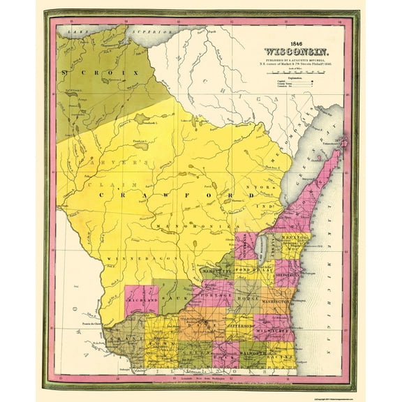 Historic State Map - Wisconsin Territory - Mitchell 1846 - 23 x 28 - Vintage Wall Art