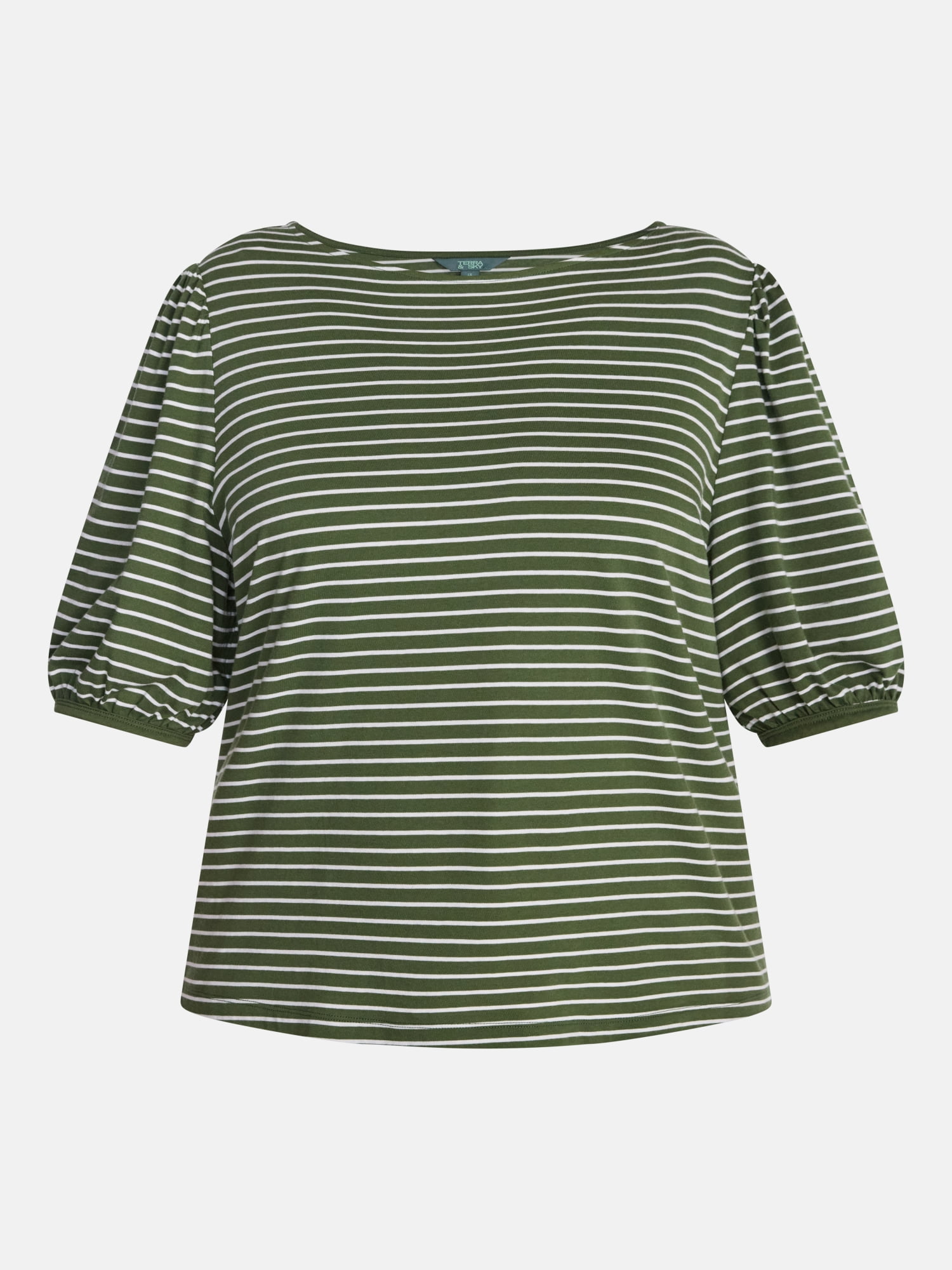 Terra & Sky Women’s Plus Dropped Shoulder Top with Elbow Length Puff Sleeves, Sizes 0X-5X