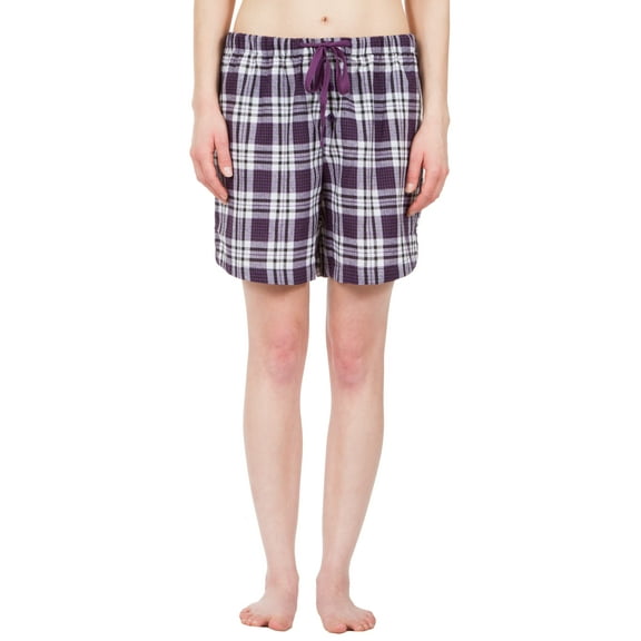 Leisureland Women's Purple Plaid Lounge Pajama Boxer Shorts