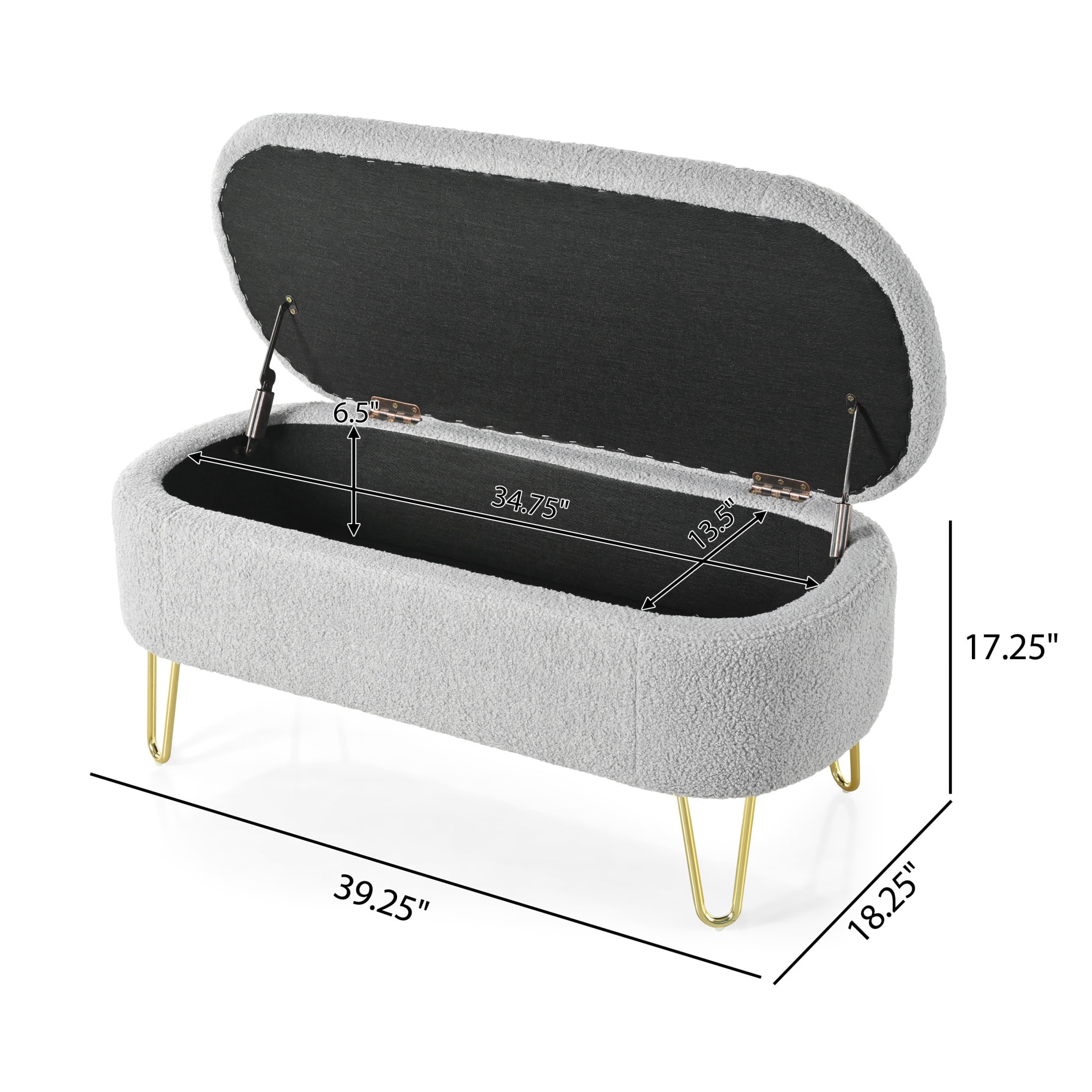 Grey Modern Fabric Storage Bench Ottoman