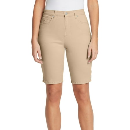 Gloria Vanderbilt Womens Amanda Button Accent Bermuda Shorts 14 Perfect khaki beige