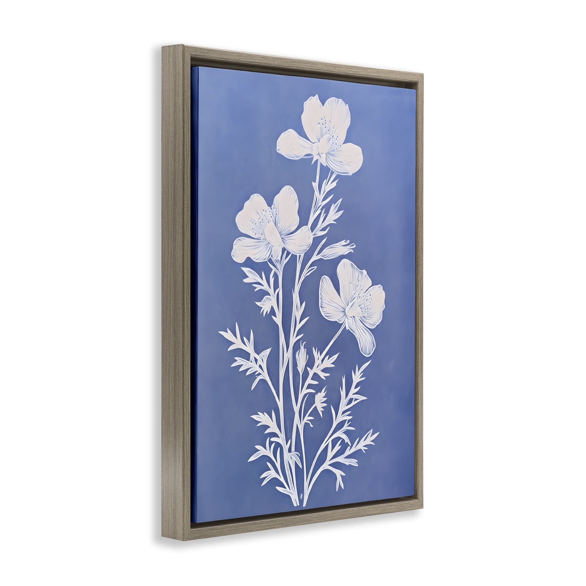 Stupell Industries Cerulean Blue Blooms Botanical & Floral Painting Brown Floater Framed Art Print Wall Art, 17 x 25