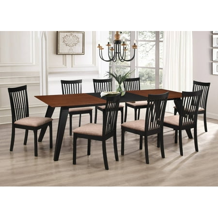 Verona 9 Piece Formal Dining Room Set, Walnut Black Wood & Light Brown Polyester Seats, Rectangular, Contemporary (Table With Two Leaf Extensions & 8 (Best Formal Dining Room Furniture)