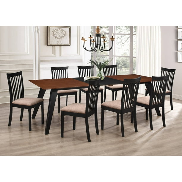 Verona 9 Piece Formal Dining Room Set Walnut Black Wood Light Brown Polyester Seats Rectangular Contemporary Table With Two Leaf Extensions 8 Chairs Walmart Com Walmart Com