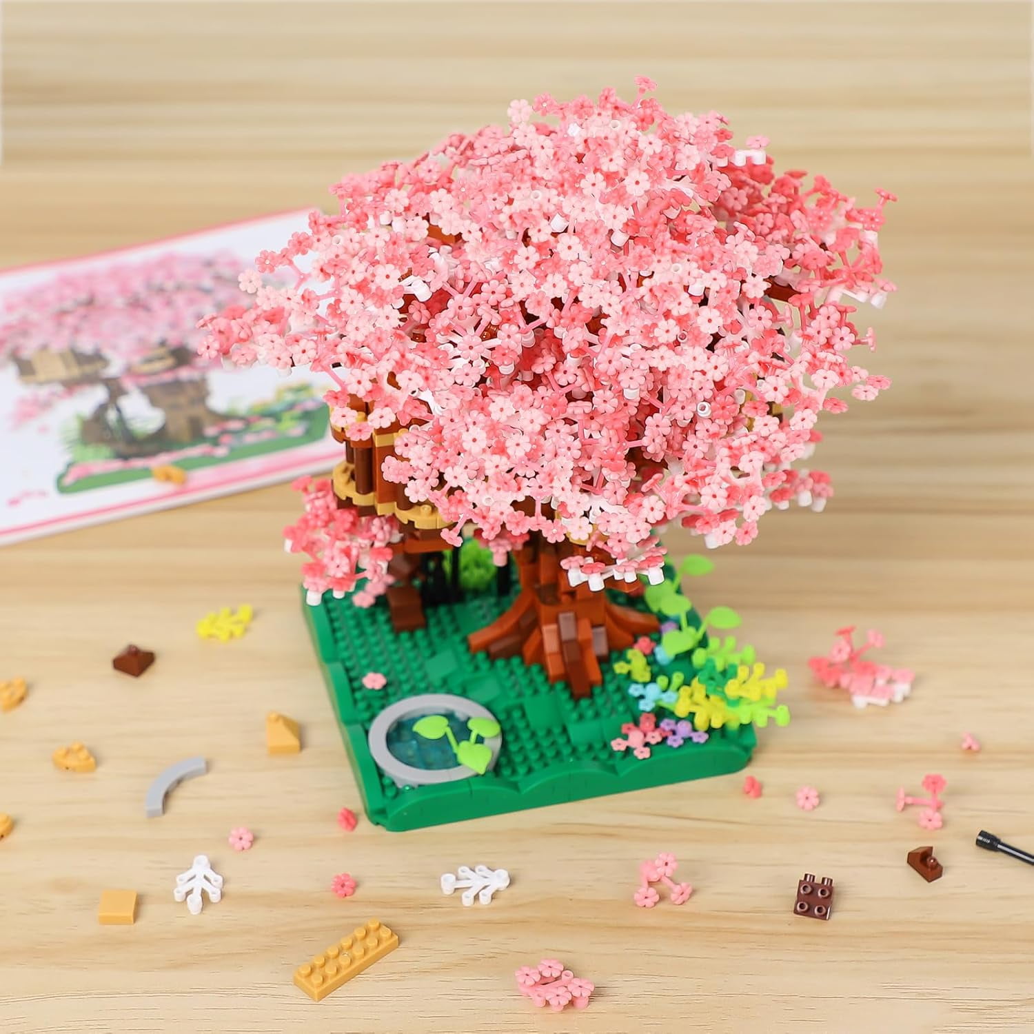 Cherry Blossom Bonsai Tree Mini Micro Building Set, Japanese Sakura Tree House Model Sets for Adults, Flowers House Mini Bricks Building Kit, Creative Gift Toys for Kids 12-14