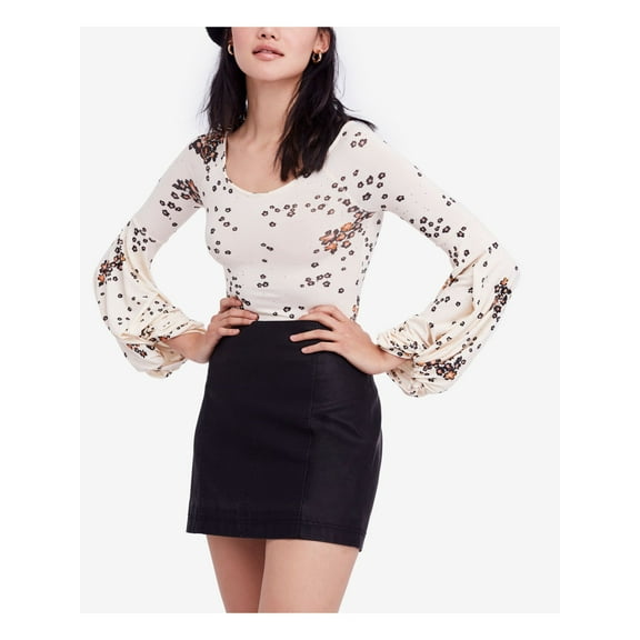 FREE PEOPLE Womens Ivory Floral Fitted Long Sleeve Top M