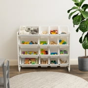 Humble Crew Storage Organizer with 16 Plastic Bins for Kids & Toddlers, White