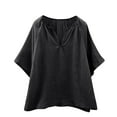 thumbnail image 2 of Women's V-Neck Top, Casual Short Sleeve Linen Feel Shirt, Solid Color Blouse with Raglan Sleeve for Comfort, 2 of 4