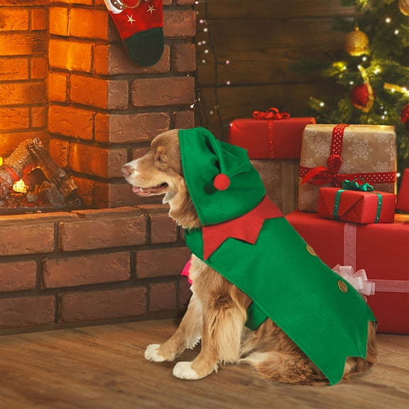 27" Green and Red Christmas Elf Dog Costume - Size S