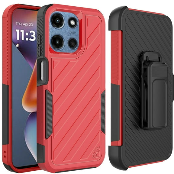 For Motorola Moto G Stylus 5G 2025 Rugged 2in1 Armor Combo Belt Clip Holster, Non-Slip Tough Hybrid lined Shockproof Case Cover, XPM Phone Case [Red]