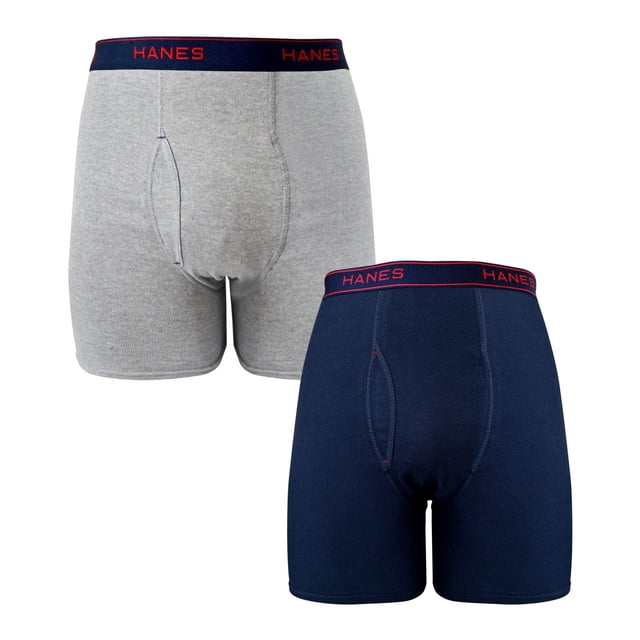 Boxer Hanes para hombre, Regular Algodón Stiching Marino y Gris 2 Piezas Talla CH
