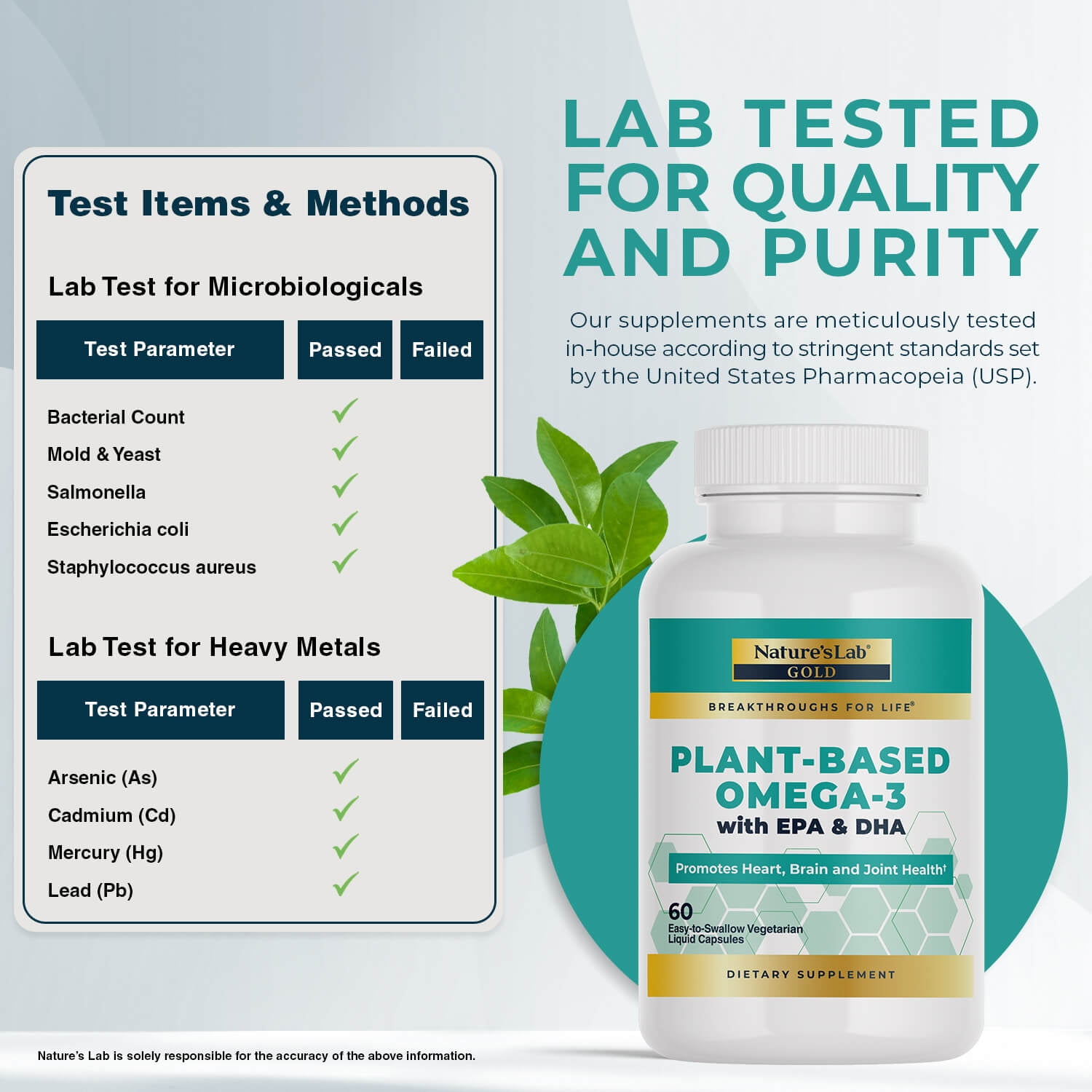 Nature's Lab Gold Plant-Based Omega-3 - 60 Liquid Capsules (30 Day Supply) - Promotes Heart, Brain and Joint Health*