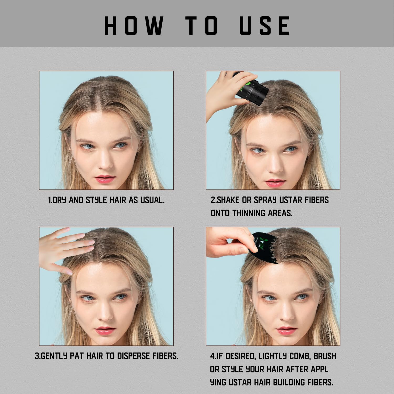 Ustar Hair Building Fibers Fill in Fine or Thinning Hair (Dark Brown) 2 Pack with Fiber Hold Spray
