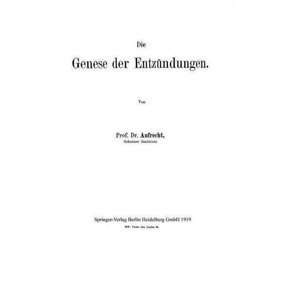 Die Genese Der EntzÃ¼ndungen, (Paperback)