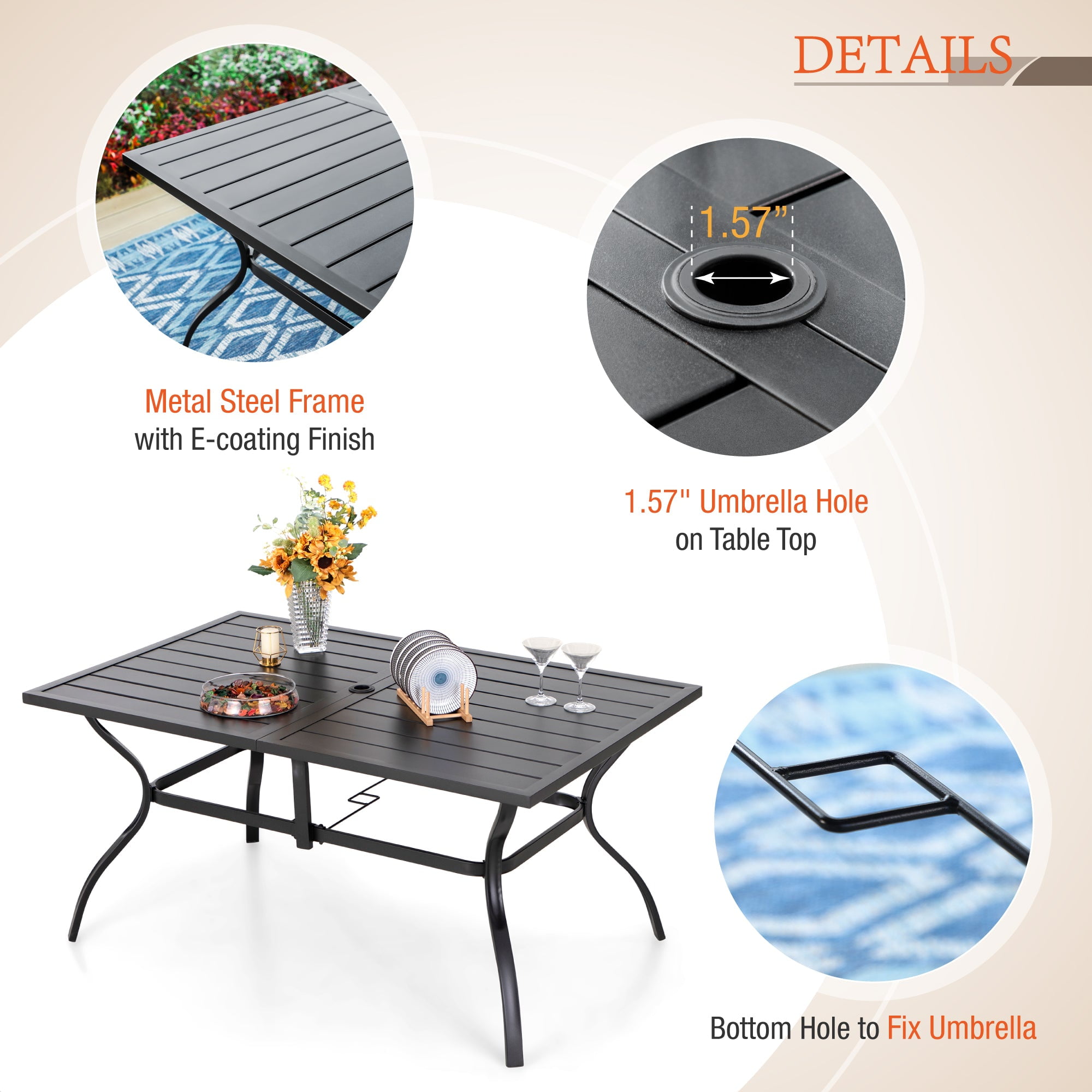 Sophia & William 7 Piece Outdoor Patio Dining Sets Metal Table and Stackable Chairs Furniture Set, Black