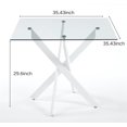 thumbnail image 2 of 36'' Square Glass Dining Table for 2-4, X-Shape White Metal Legs, Glass Tea Table Square Kitchen Table for Small Space, 2 of 16