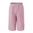 thumbnail image 6 of GEWSEY Bermuda 3/4 Pants Shorts for Women Botton Trim Wide Leg Linen Knee Length Summer Casual Long Shorts Loose High Waisted Plus Size Short with Pockets (Red, 3XL), 6 of 7