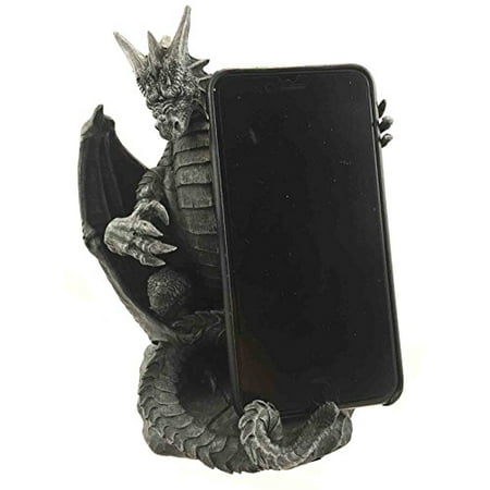 Standing Statue Figurine Gothic Standing Ferocious Guardian Dragon Cell Phone Holder Figurine Desktop Statue ()