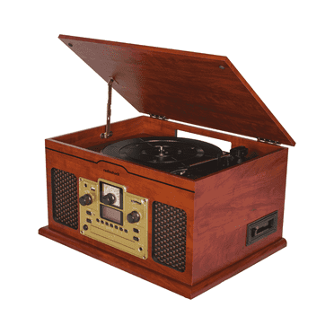 RadioShack 5W Classic Sound Vintage 3 Speed RPM Vynil Turntable with CD Player, Bluetooth Output, Cassette Player, AUX connectivity, SD Card for MP3, and RCA Connectivity, and FM Radio