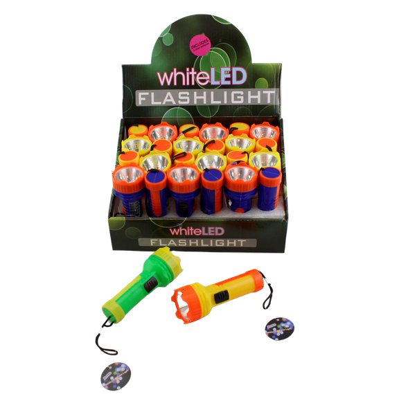 Wholesale Lot of 24 Double White LED Mini Flashlight with Carry Strap and Counter Display